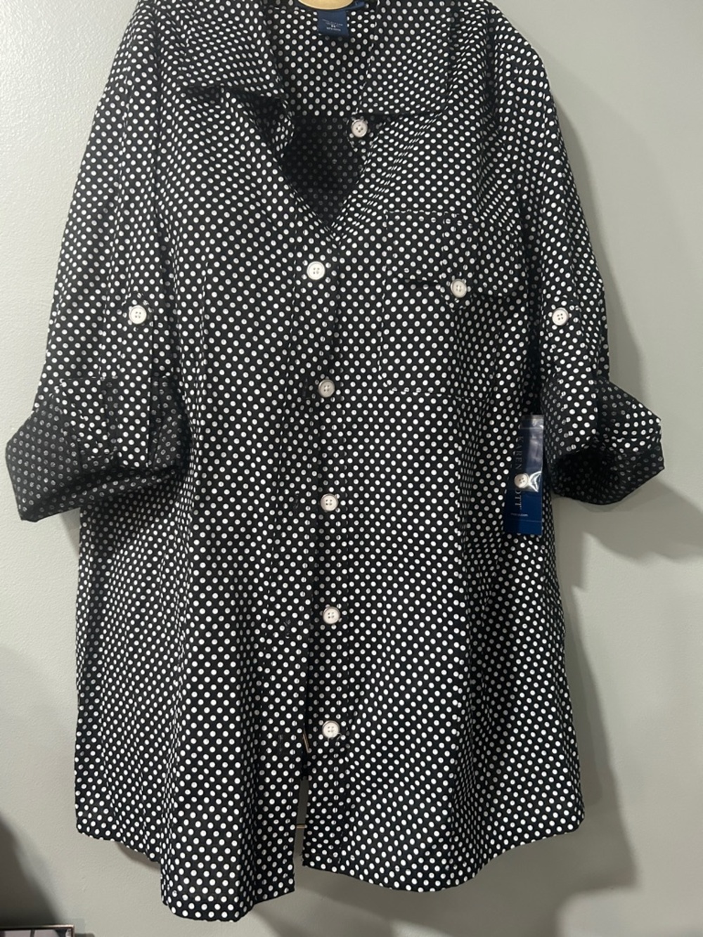 Karen Scott Black Shirt with White Polka Dots